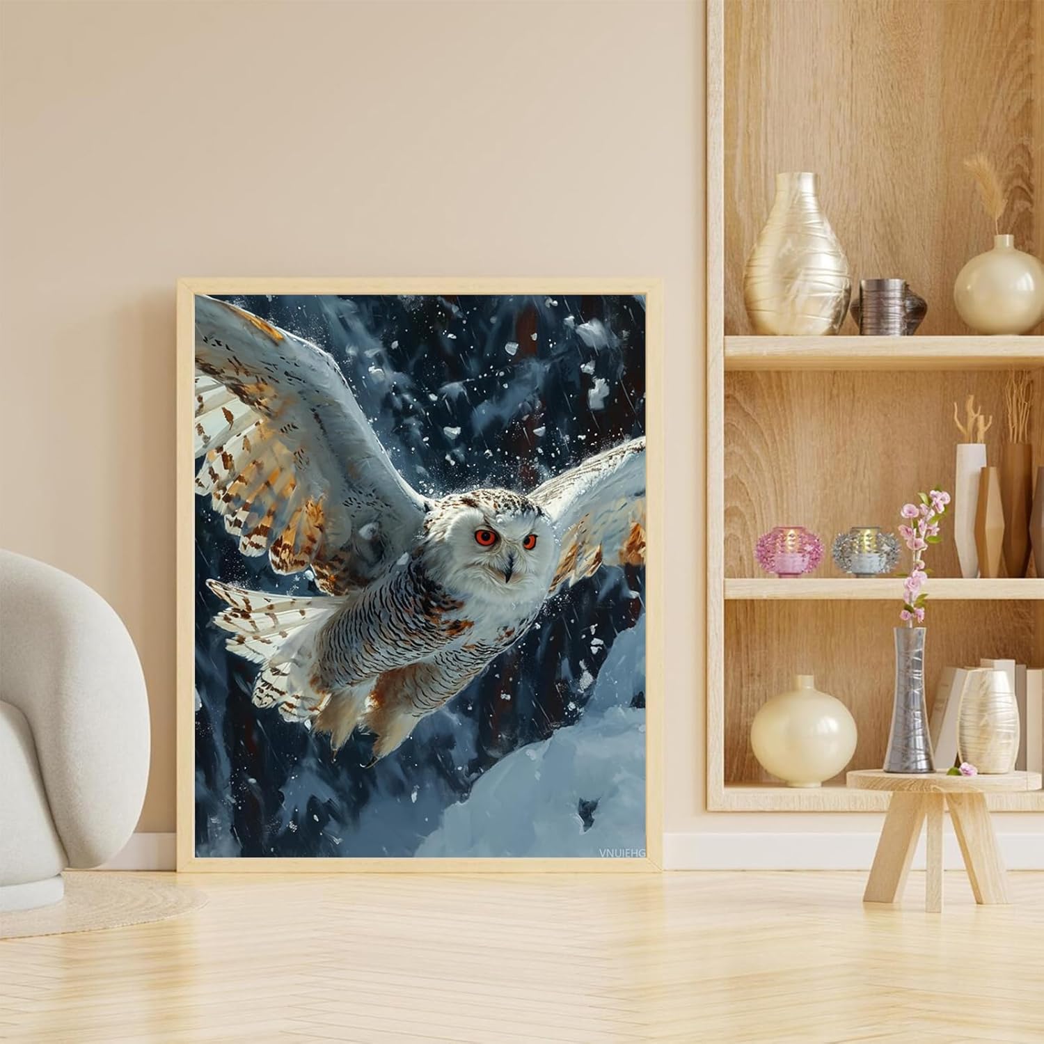 VNUIEHG Paint by Number for Adults, Snowy Owl in Flight, DIY Paintings Acrylic Paint Canvas Bedroom Decor Man Painting Kits Art 16x20 Inch (Frameless), Bright