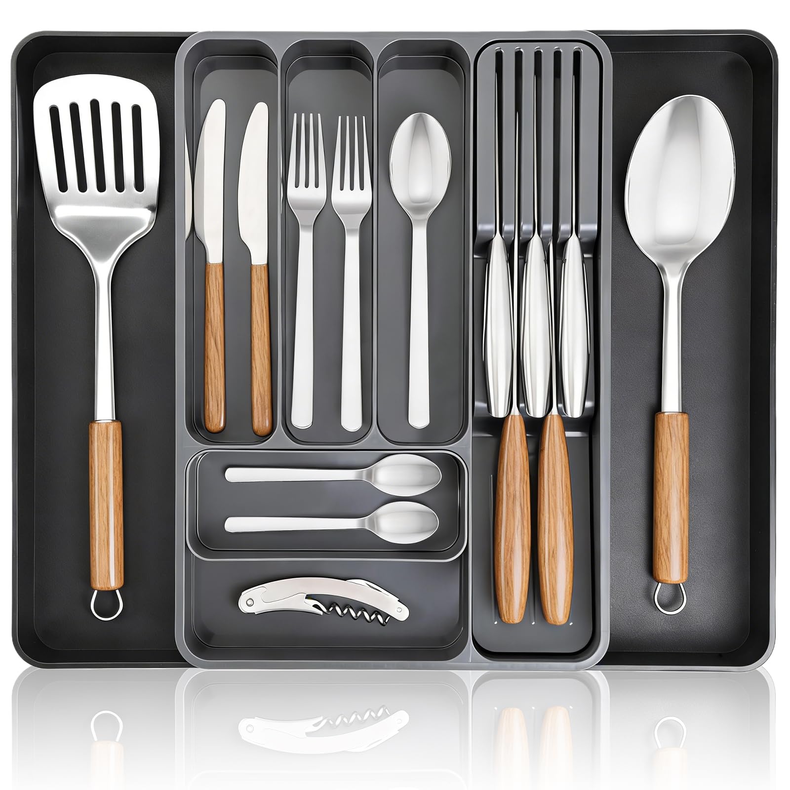 MEETOZ Cutlery Drawer Organiser Cutlery Drawer Organiser Large, Expandable Cutlery Tray for Kitchen Drawer, for Kitchen Drawers, Cutlerys Holder Rack for Knives, Forks, Spoons, Chopsticks