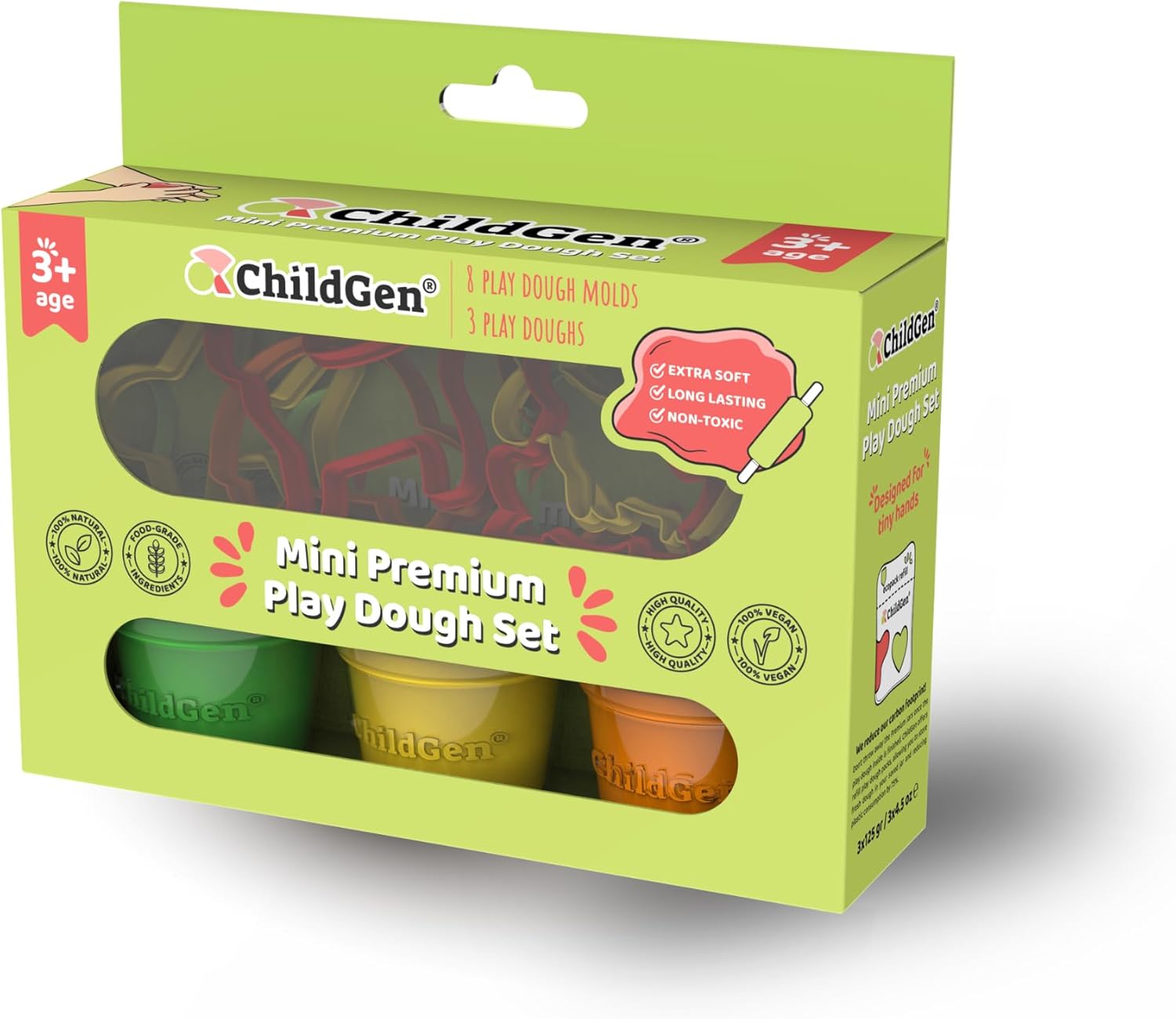 ChildGen Natural Play Dough Set, Non-Toxic, Super Soft, Long Lasting Playdough, Modeling Dough, Kids Arts & Crafts, Preschool Toys (Pastel Colors), 6-Pack of 4.5-Ounce Cans