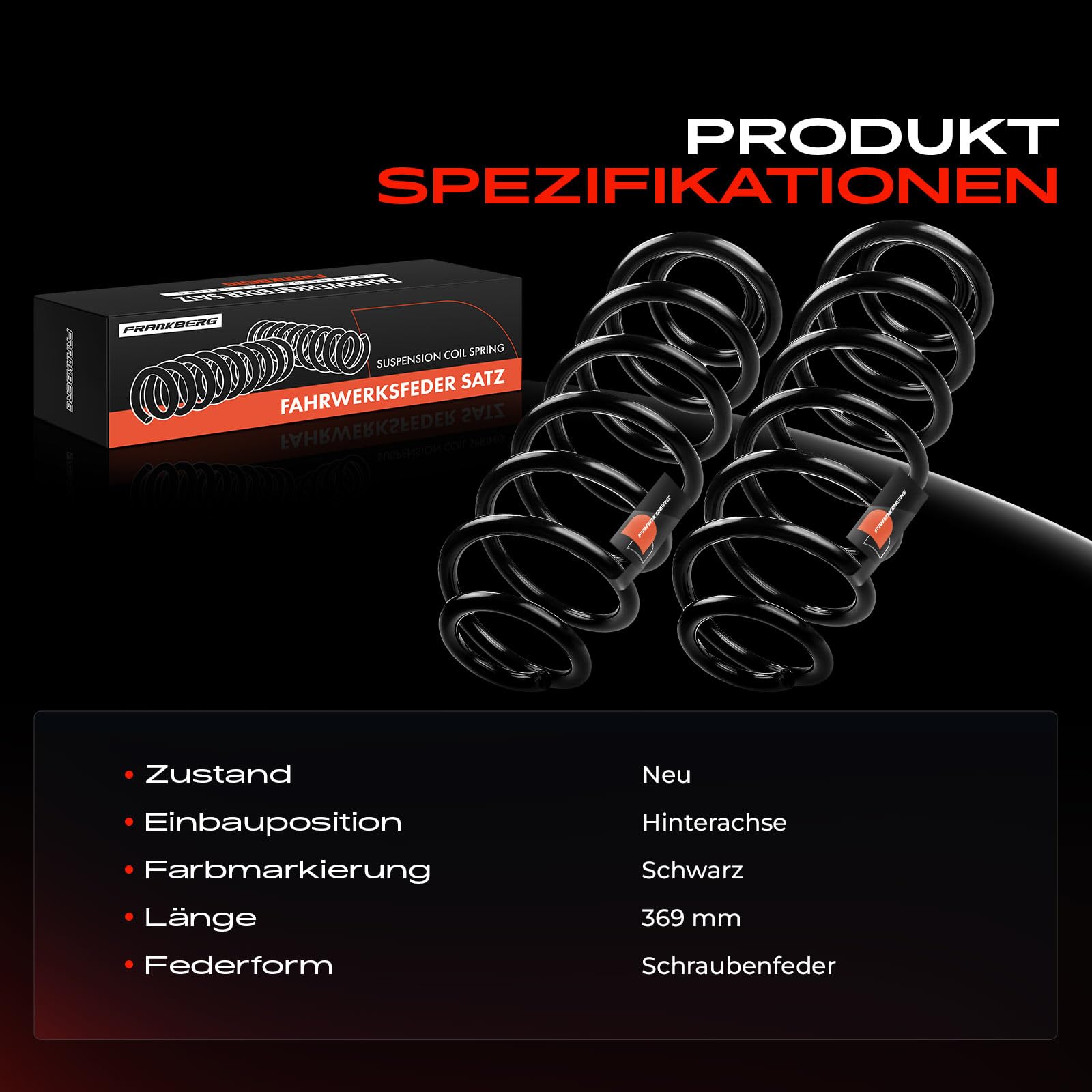 Frankberg 2x Federn Fahrwerksfeder Hinterachse Kompatibel mit E-O-S 1F7 1F8 2.0L 2006-2015 T-o-u-r-a-n 1T3 1.6L 2010-2015 Replace# 1K0511115DE