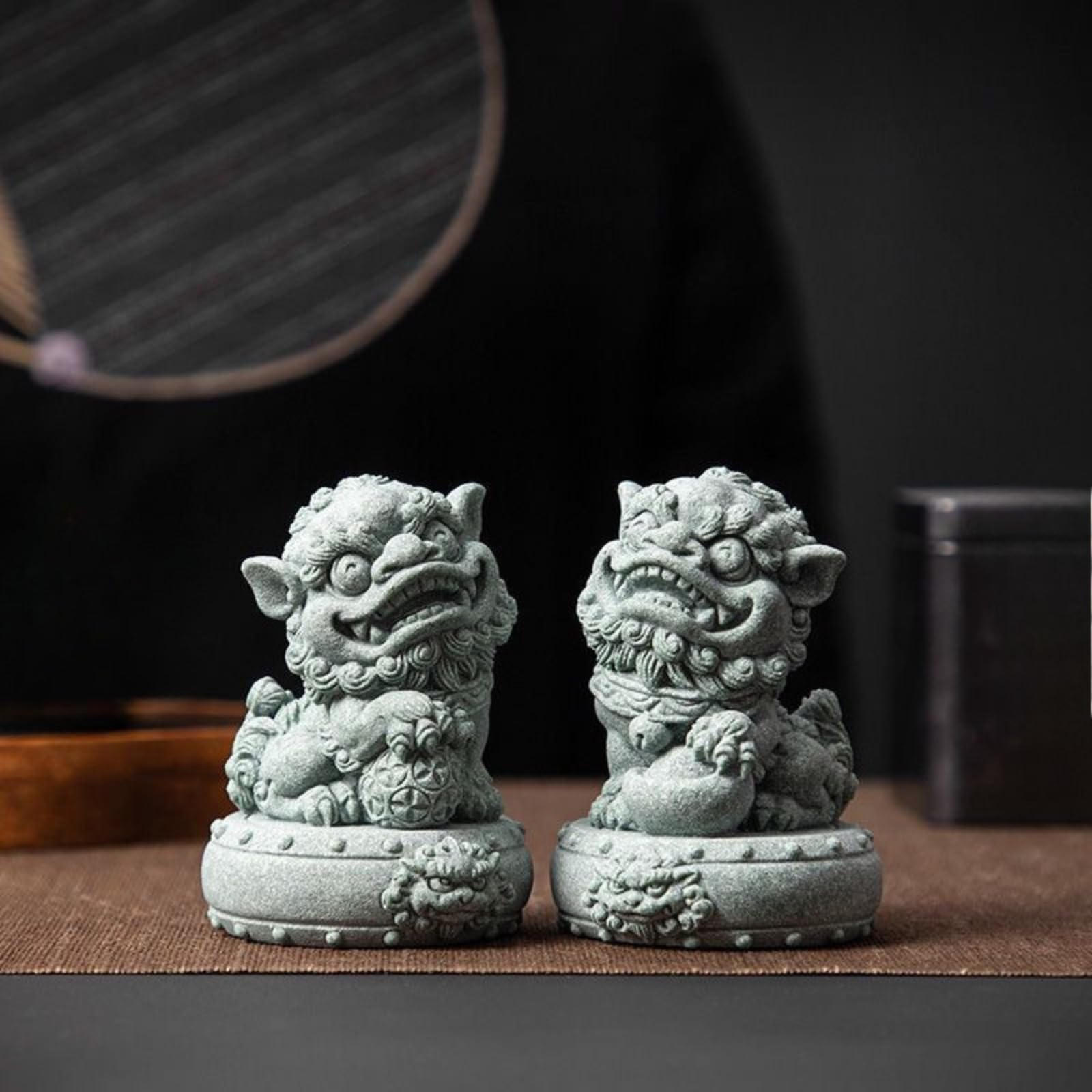 Paire de lions en pierre bluestone de 9,5 cm pour la décoration de maison