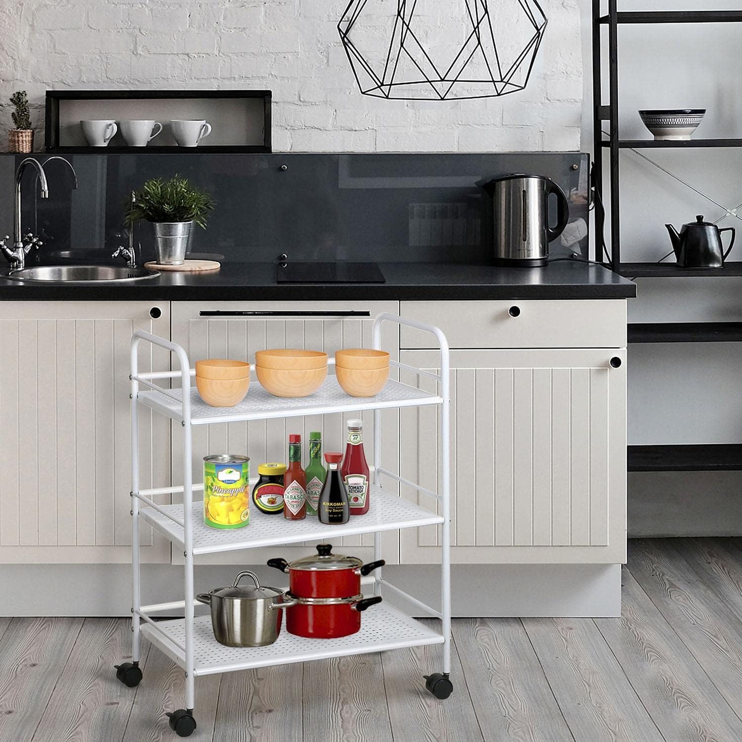 Yaheetech 3-Tier Rolling Utility Cart in a kitchen setting