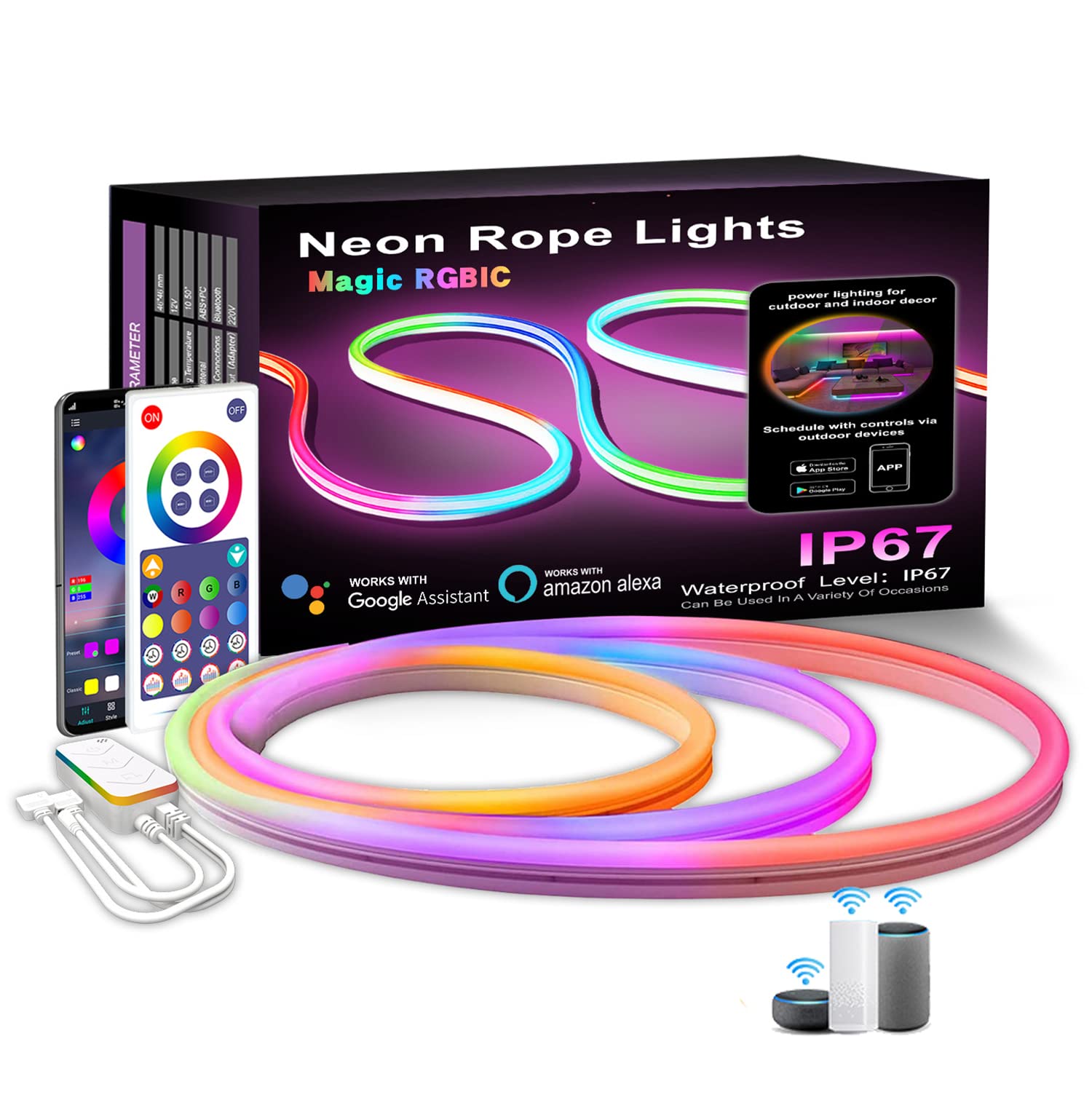 DOODZY Neon Rope 5M Tira LED de Neón de Silicona Control WiFi, 16 Milliones de Color RGBIC Impermeable IP67 para Habitación Gaming, TV y Dormitorio Funciona con Alexa y Google Assistant (5M)