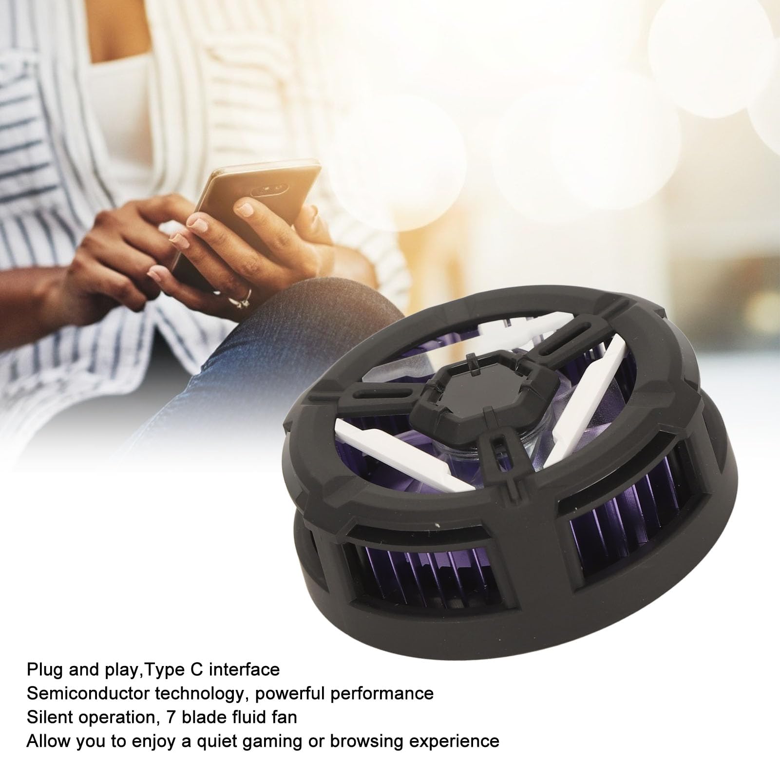 Cell Phone Cooler, Semi Conductor Phone Radiator with Light, 7 Blade Fluid Fan Efficient Cooling Structure, Universal Portable Cooling Fan for Phone Tablet