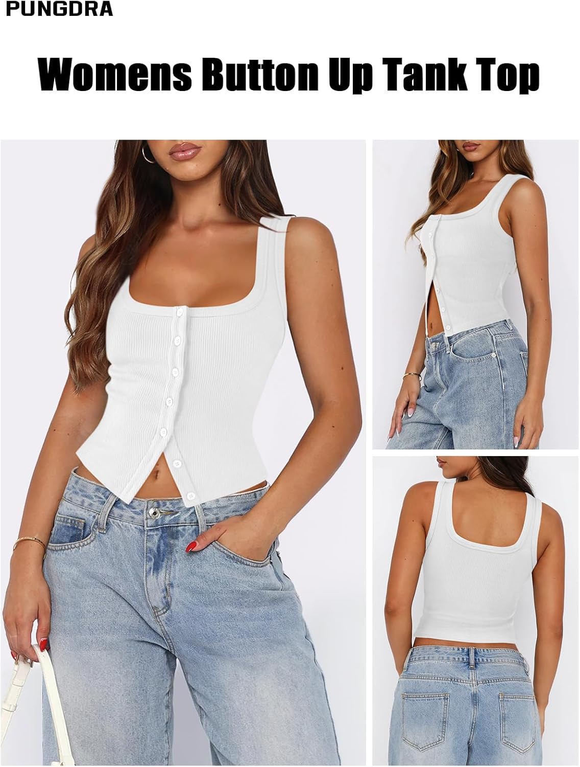 Womens Ribbed Button Down Tank Tops for Women Trendy Knit Fitted Button Up Crop Vest Square Neck Cute Going Out Top - Image 3