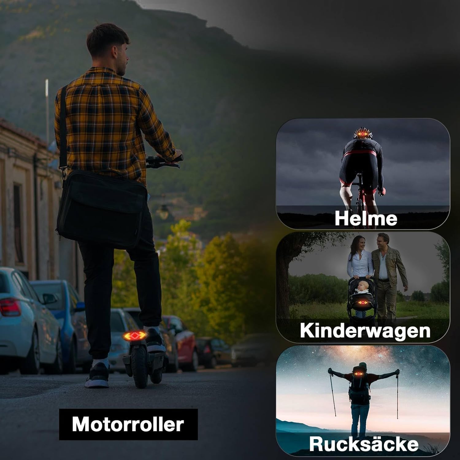 Blinker E Scooter, IPX4 USB Wiederaufladbar E Scooter Blinker mit Funkfernbedienung & Automatische Bremsanzeige & Kurvenwarnung, mit 5 Modi, Roller Zubehör für Xiaomi M365/Pro2/1S Ninebot G30/G30D