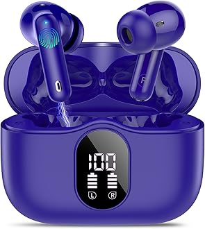 Wireless Earbuds, Bluetooth 5.4 Headphones Bass Stereo, Ear Buds with Noise Cancelling Mic, IP7 Waterproof in Ear Earphones, 36H LED Display Bluetooth Earbuds for Laptop Pad Phones Sports, Dark Blue