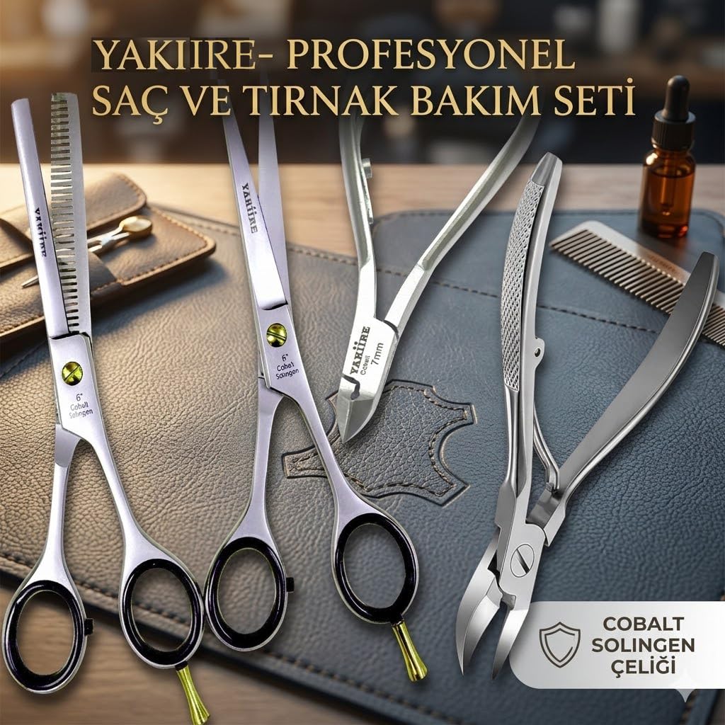 Profesyonel 4 Parça Manikür Pedikür Seti – Kuaför Makası, Seyreltme Makası, Manikür Pensi ve Tırnak Pensi – Paslanmaz Çelik Profesyonel Bakım Seti