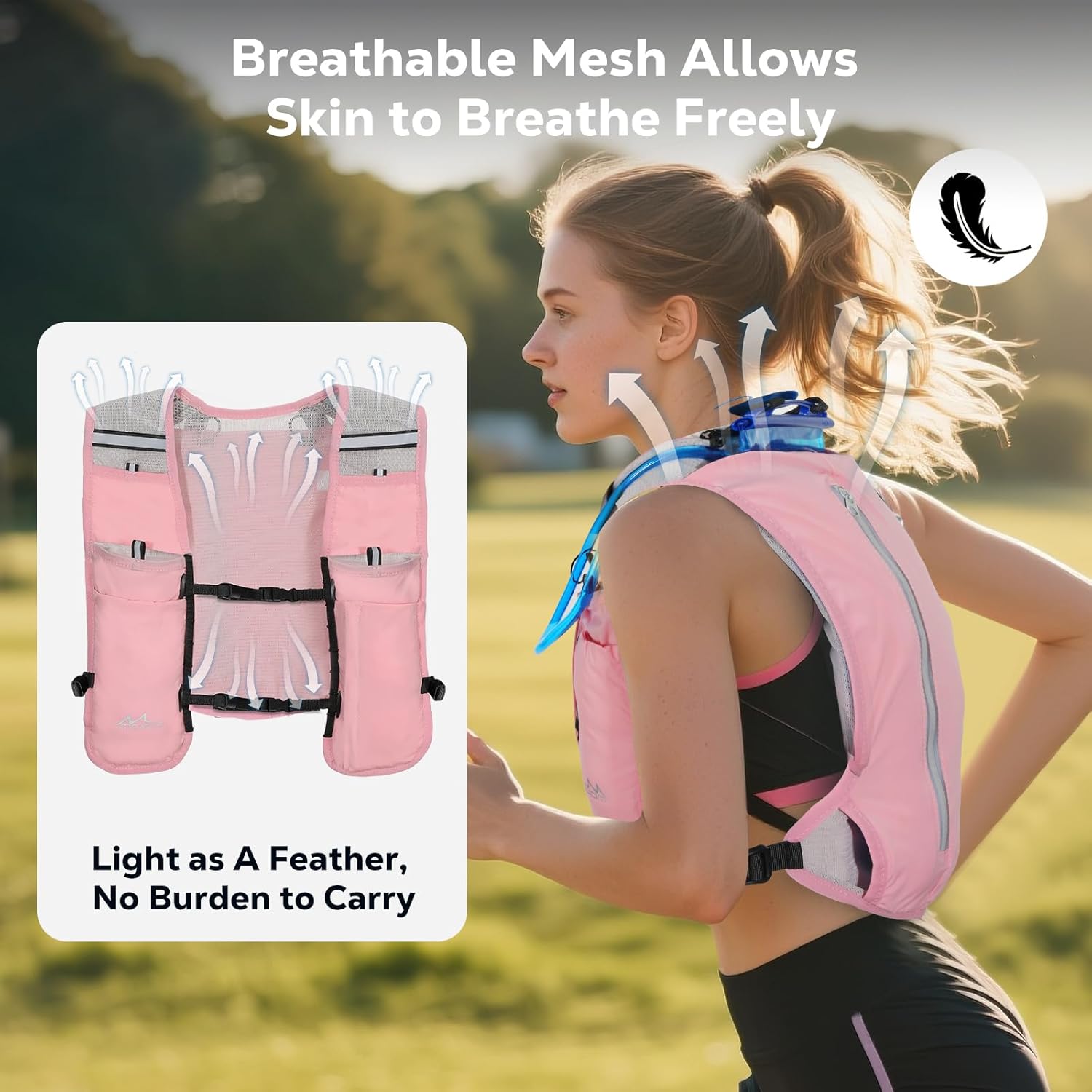 MoKo Running Hydration Vest, Lightweight Running Backpack with 1.5L Water Bladder, Adjustable Breathable Water Vest - Image 3
