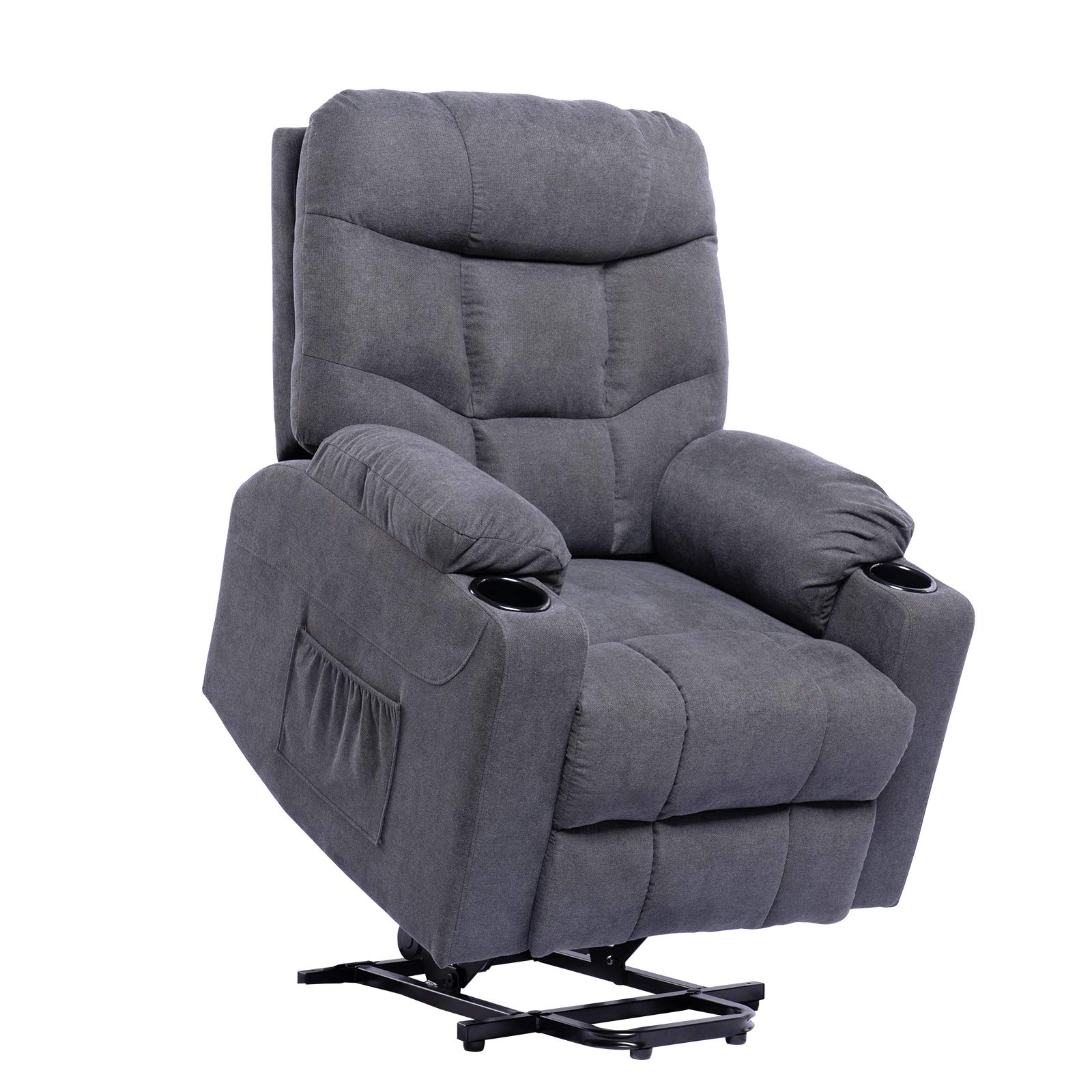 (incomplete box 1 of 2)Living Room Power Lift Massage Recliner Chair for Elderly Heated Ergonomic Lounge Fabric Vibratory Massage Chair with Cup Holders/Heating/Remote Control Grey