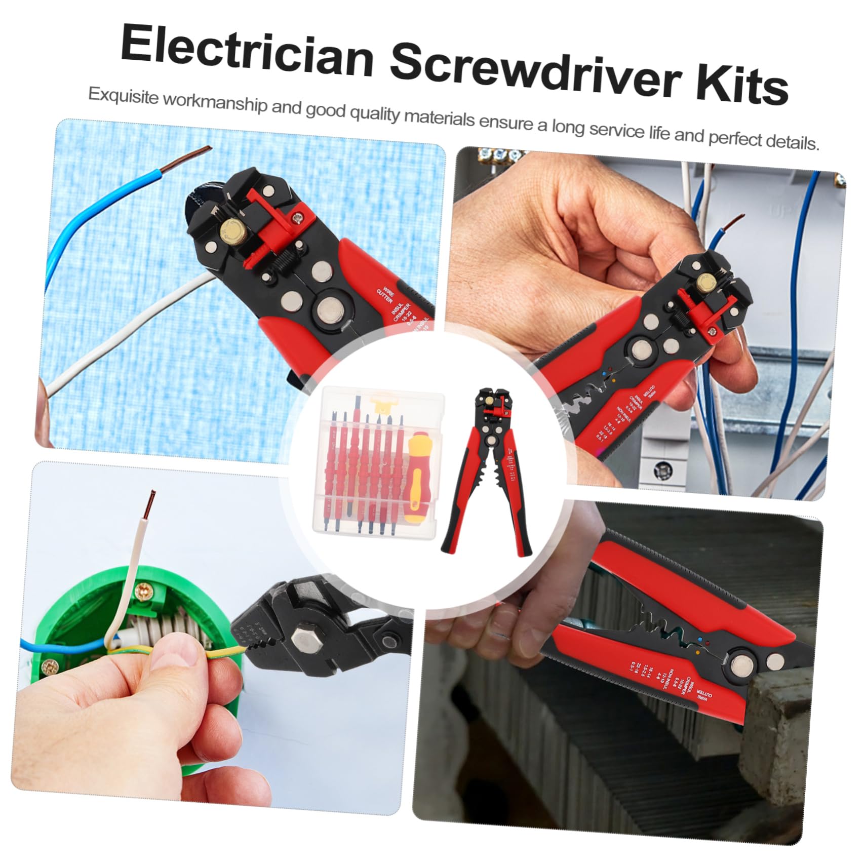 Kit de Herramientas para electricistas Profesionales: 1 Juego de Destornilladores aislados, Pelacables, microdestornillador y Herramienta de crimpado.
