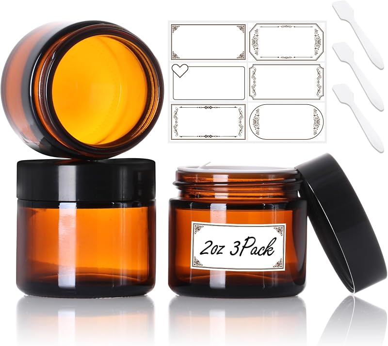 SZUAH Frascos de vidro âmbar com tampas, 3 unidades de 60 mL