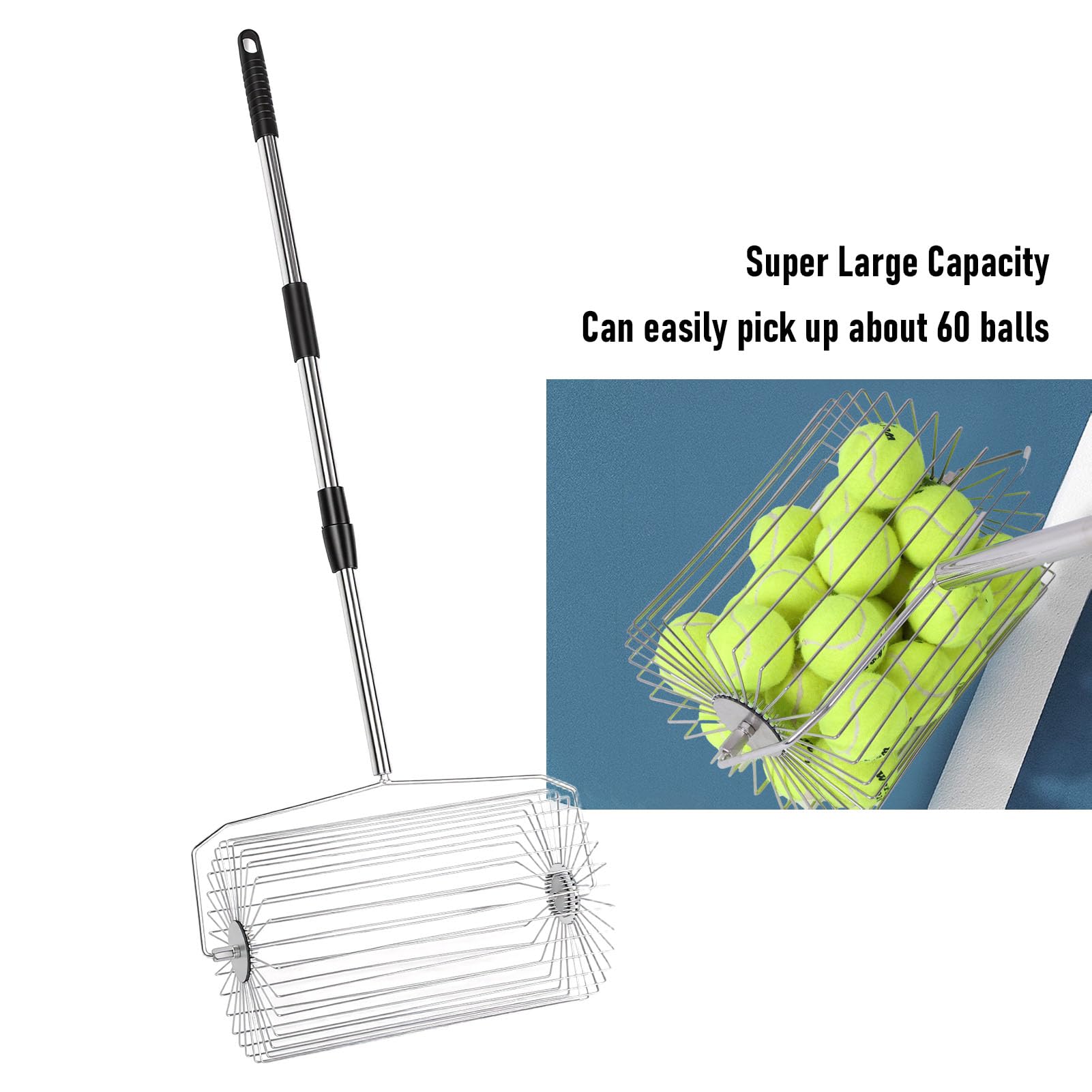 Jenngaoo Tennisball Picker Tragbarer Tennisball Sammler aus Edelstahl (L)