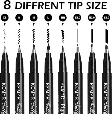 KEMYR Calligraphy Pens, 8Tips Black pen for Writing,Hand Lettering,With Bag