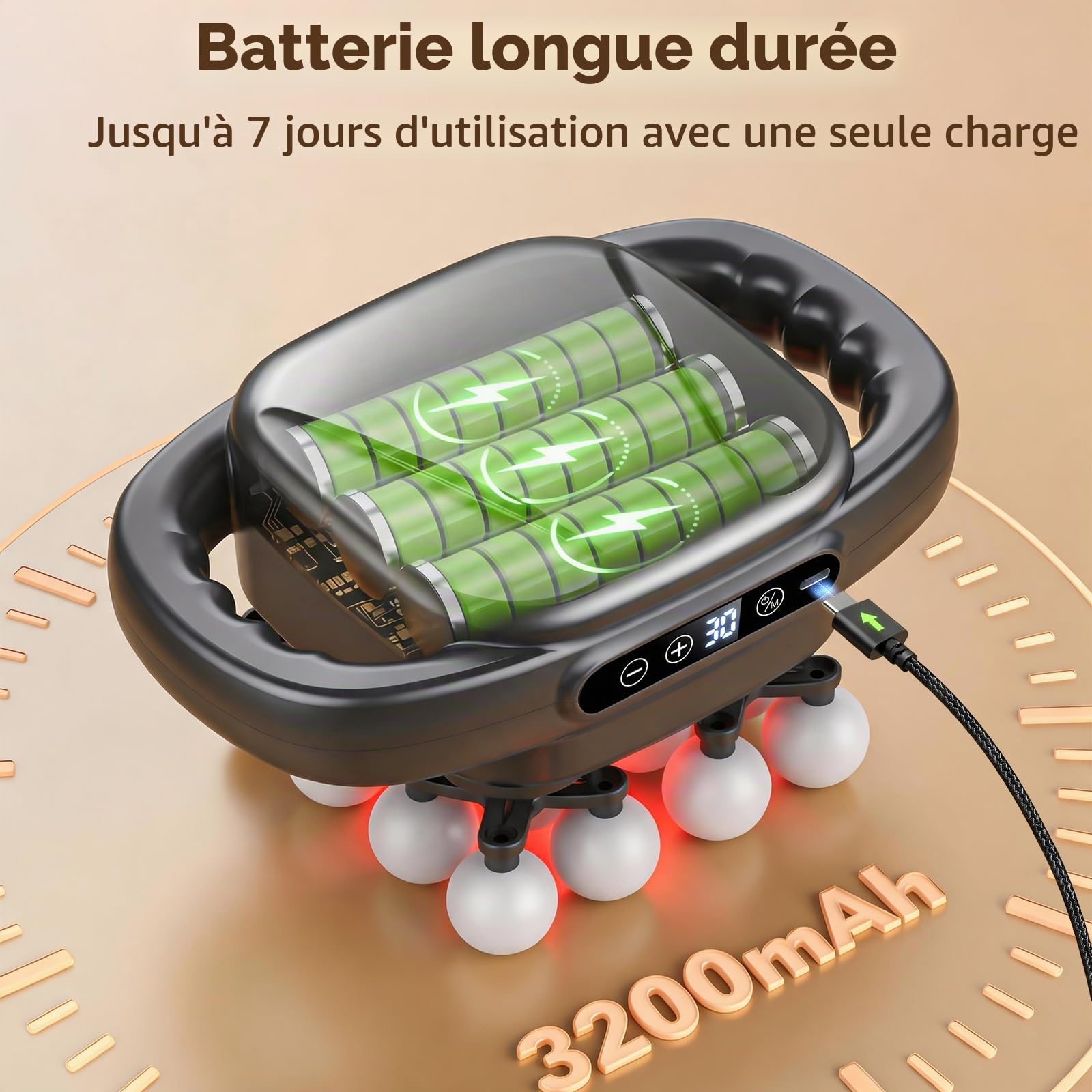 Pistolet de Massage Portable 16 Têtes, Relaxation 3X Massage Gun, Masseur Musculaire Silencieux, 3 Modes 30 Intensités, Cou Dos Jambes Pieds, Format Smartphone, Cadeau Fête des Pères