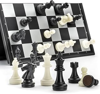 A&A Magnetic Plastic Travel Chess Set w/Folding Chess Board, Educational Toys for Kids and Adults - 10.2"(26cm) * 10.2"(26cm) Board