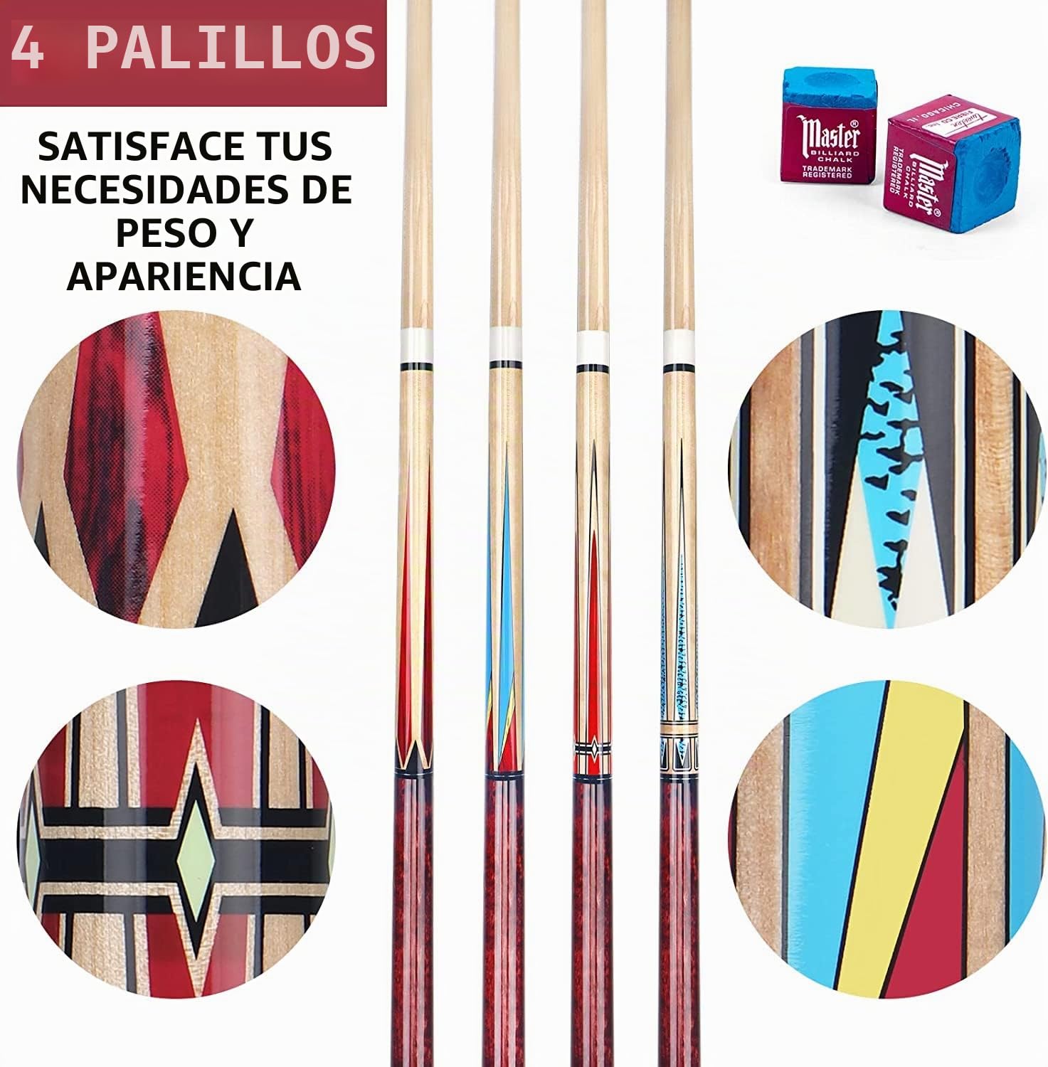 AKLOT Taco de Billar, Juego de Tacos de Billar de 58 Pulgadas, Palo de Billar de Madera de Arce Canadiense, Palos de Billar para Jugadores Profesionales de Billar de 18, 19, 20, 21 onzas(510-595g)