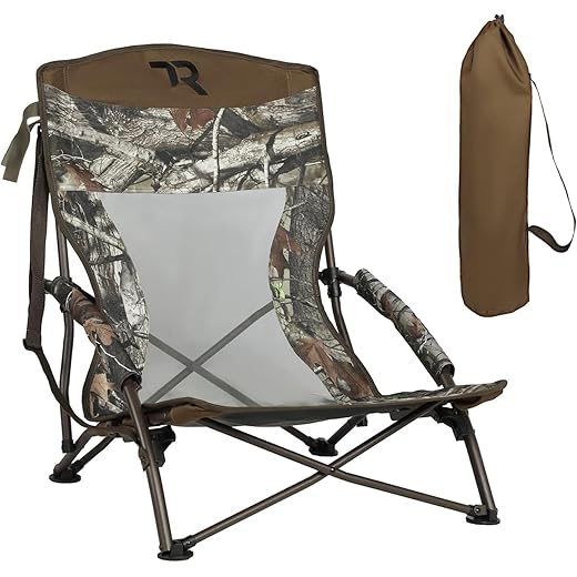 TR Low Camping Chair,Low Lawn Chairs for Concerts Lightweight Heavy Duty,Low Chair with Carry Bag for Outdoor Camping Travel Turkey Hunting (Camo)