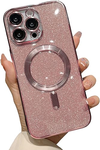 Miniatura 9 de Yepda Funda magnética con purpurina diseñada para iPhone 13 Pro Max, bonita con protector de lente de cámara, compatible con MagSafe, TPU suave,