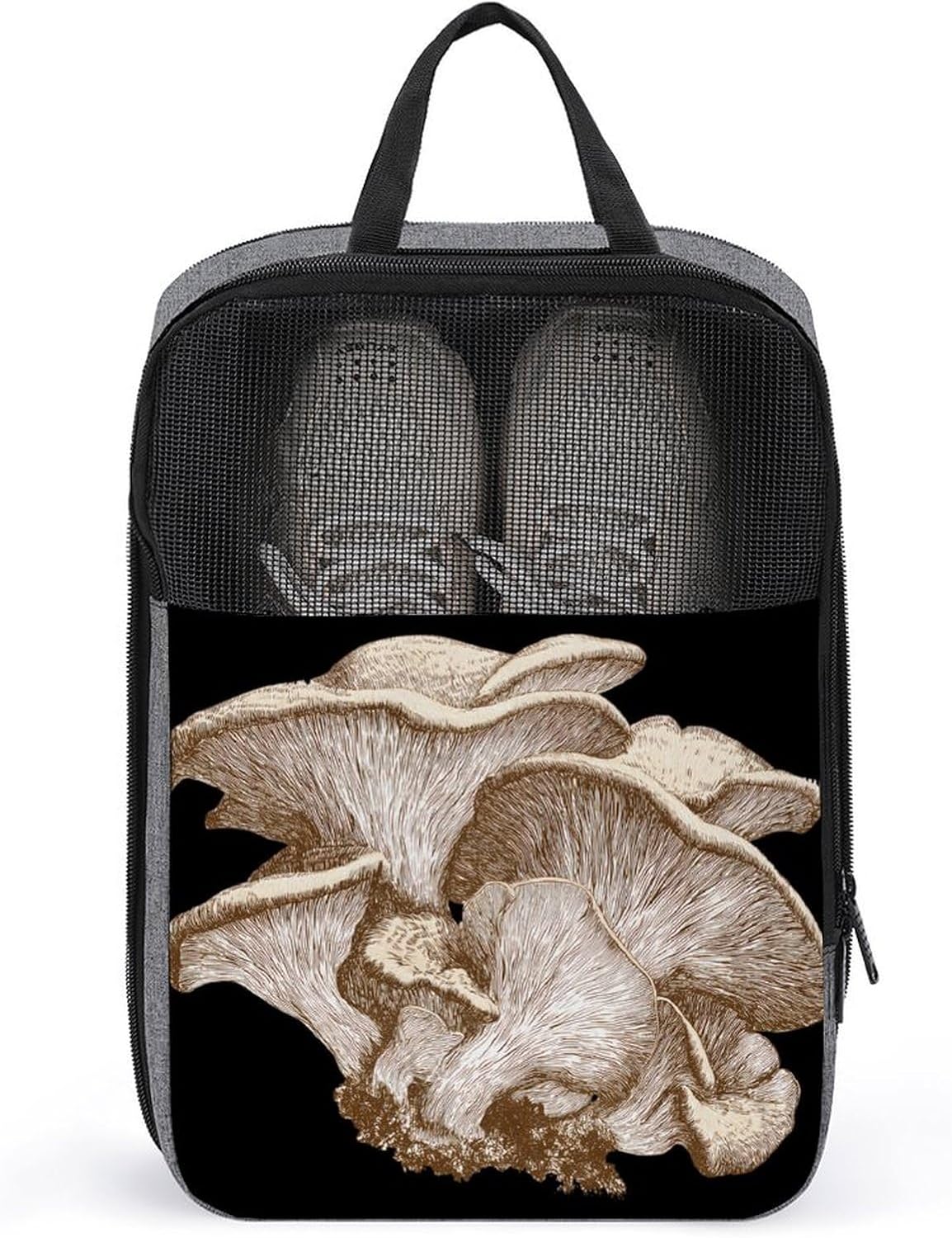 Oyster Mushrooms Shoe Bag Organizer for Travel with Handle | printed,double zippered closure,for sneaker soccer cleats dance essentials