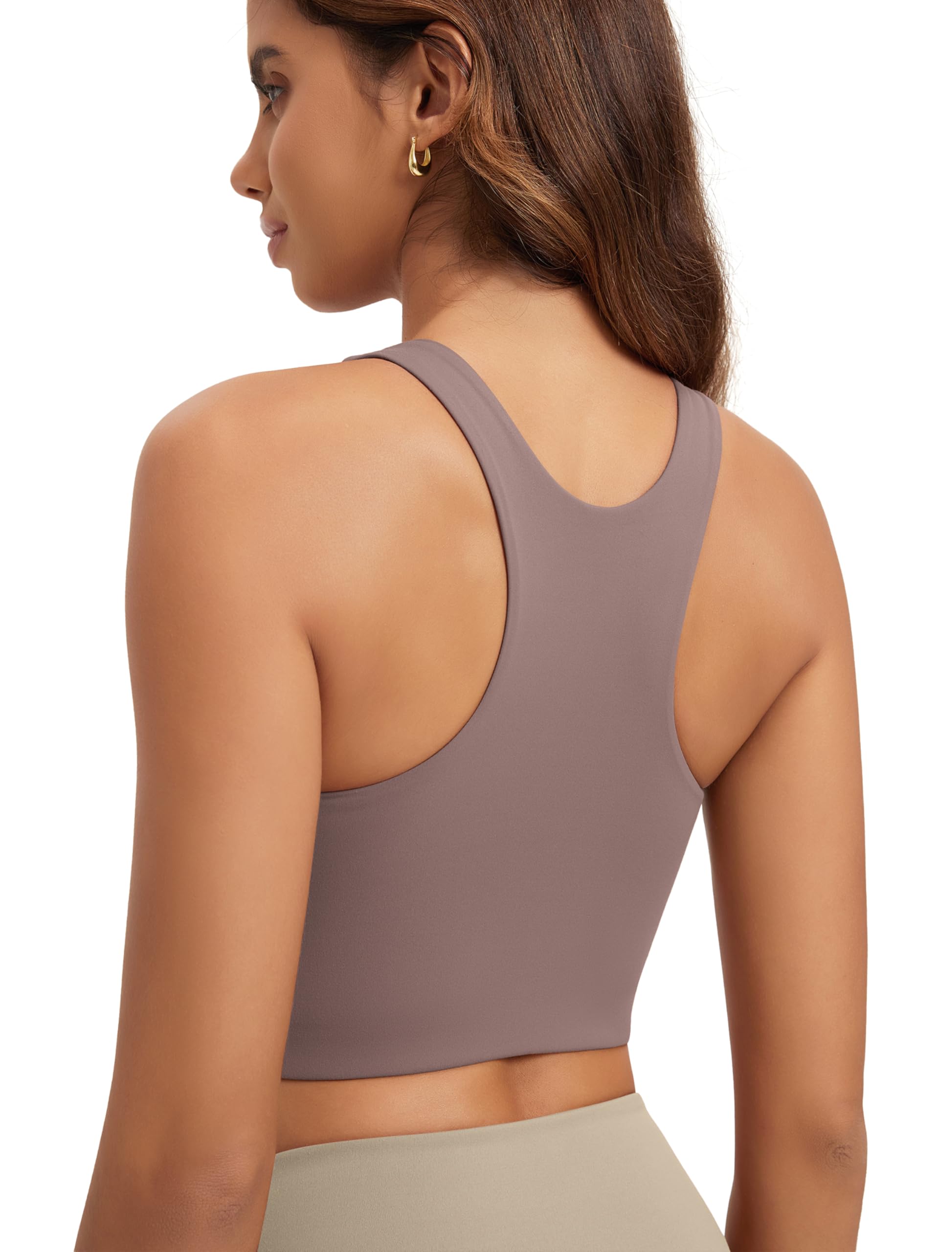 ODODOS Racerback Tank Bra for Women High Neck Non Padded Medium Support Sports Bra Workout Yoga Crop Tops