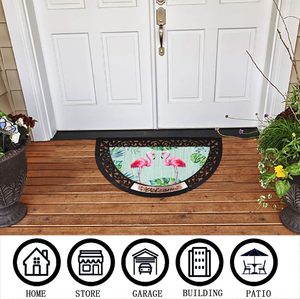Half Round Welcome Doormat Wrought Iron Rubber Door Mat - Autumn Non-Slip Door Mat Front Door Entrance Mats Fall Floor Rug Indoor Outdoor