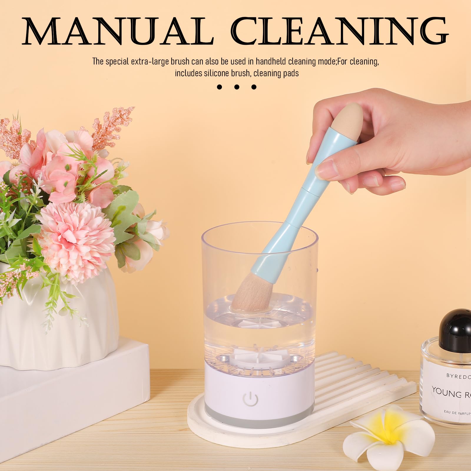 Pulitore Pennelli Trucco Elettrico, Macchina Pulisci Pennelli Cosmetici Bianca con Cavo USB Strumento Lava pennelli Trucco Portatile Rotazione Automatica per Pennelli Trucco Tutte Dimensioni
