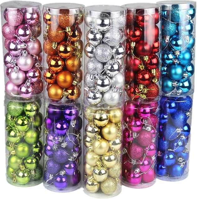 Gshy Multicoloured Christmas Baubles Christmas Tree Decoration for Wedding Party Holiday Decoration 4 cm 24 Pieces Random Colour
