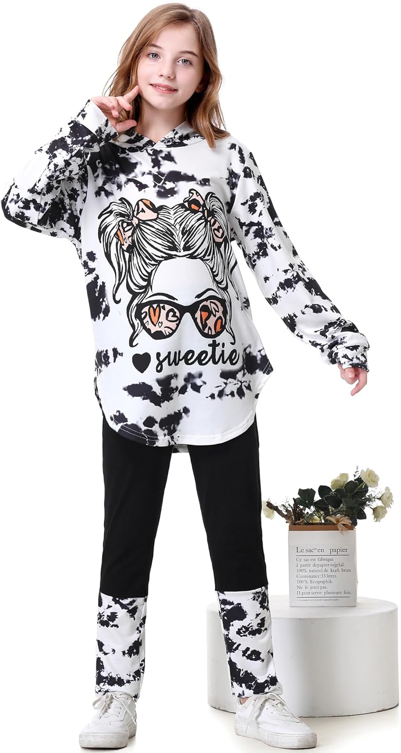Girls Clothes Cool Girl Print Tie Dye Hoodie Pullover Sweatshirts Leggings Teen Girl Clothes 6-14 Years - Image 3