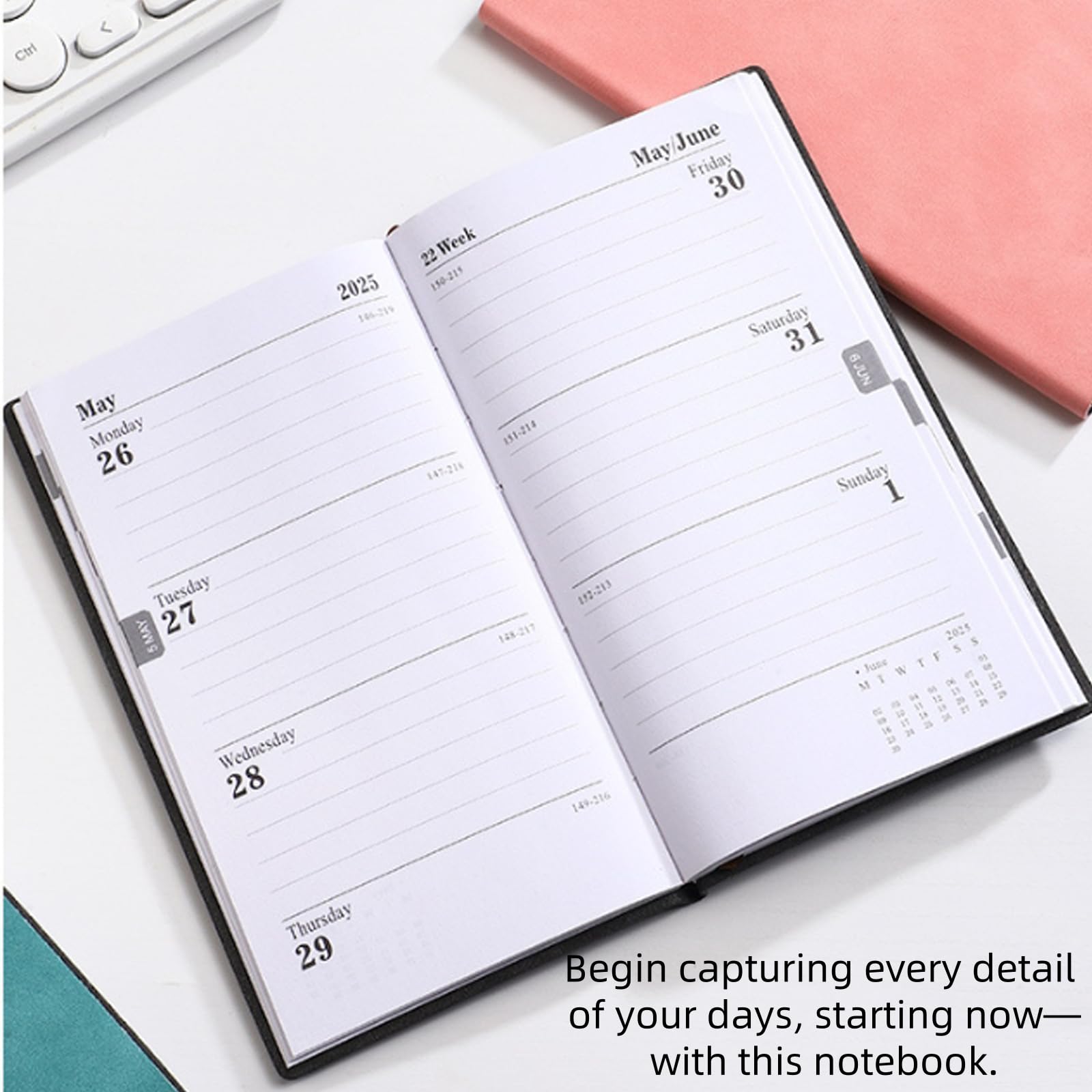 LIANRISES A6 Diary 2026 Week To View, Small Diary 2026 Pocket, Black Leather Cover, for School Home Office With Random Erasable Pen - Image 4
