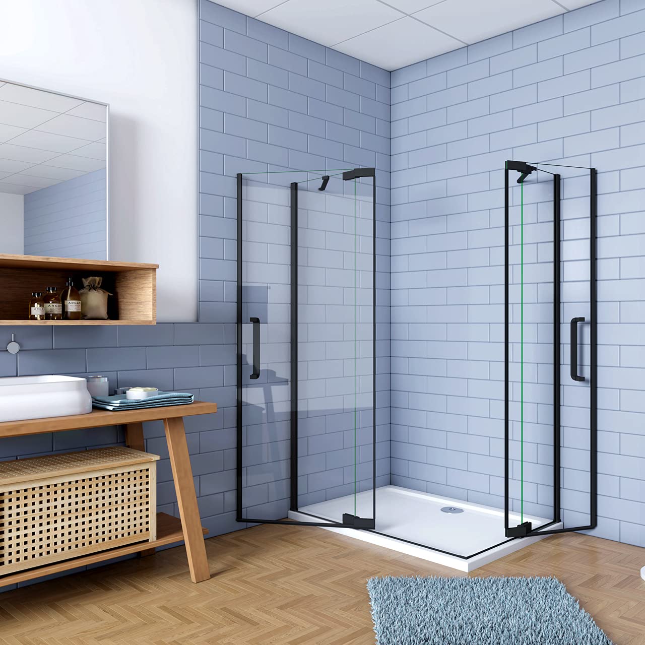 H.195cm Box Doccia Angolare 80x80cm 2 Porta Battente vetro 8mm 2 Barre