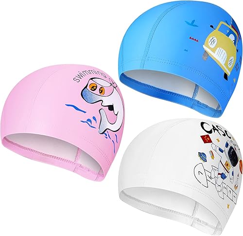 3 gorras de natación para niños y niñas de 2 a 12 años, gorra de natación para niños y jóvenes
