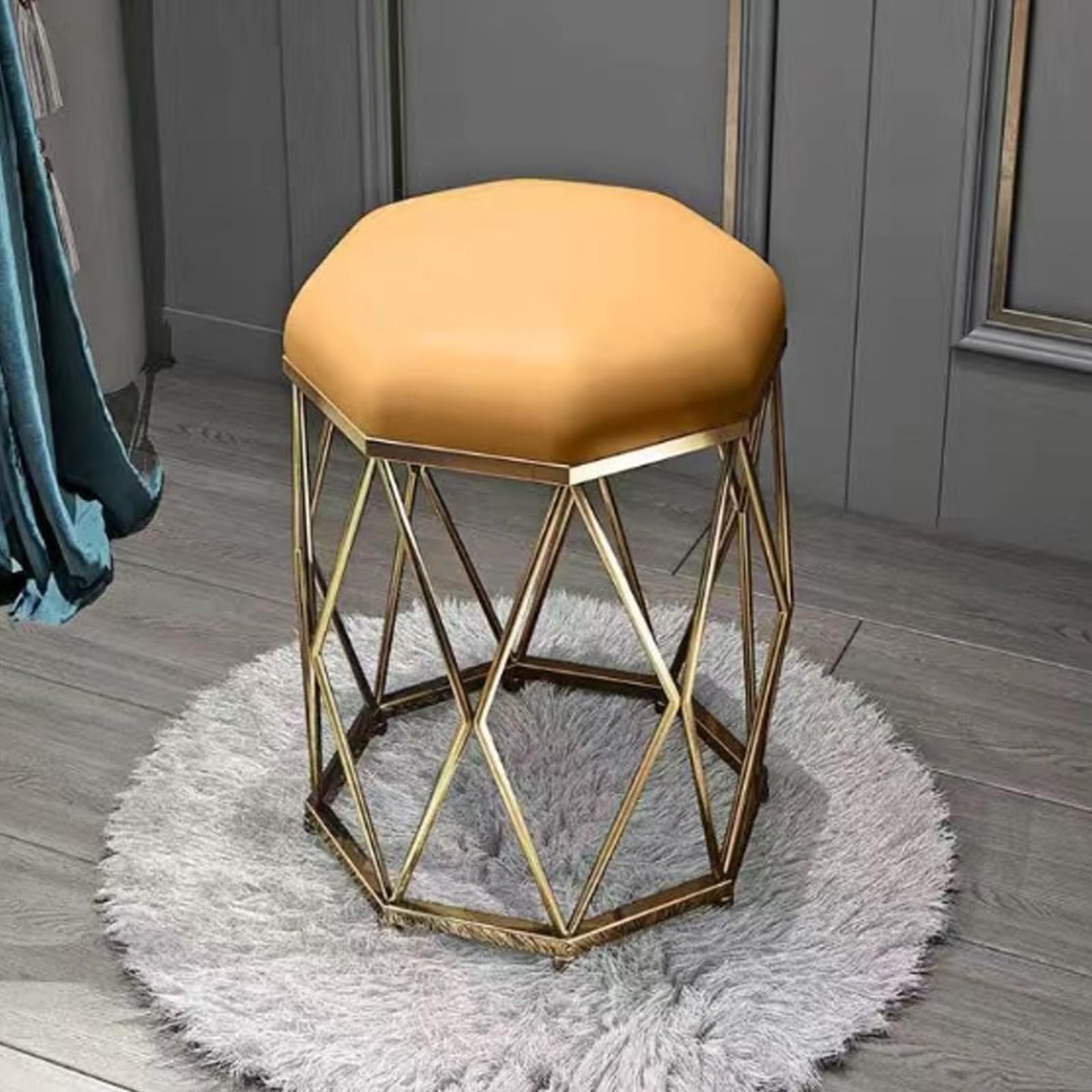 sdneNest Seduta imbottita in velluto moderno con gambe in metallo per soggiorno, camera da letto e dormitorio, elegante arredamento beige per trucco e seduta, giallo