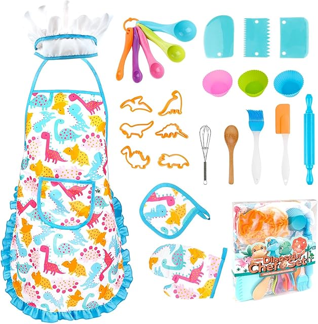 Wood.L Kids Baking Set,Chef Dress Up Kitchen Role Play With Chef Aprons Hat | Chef Cooking And Baking Pretend Play Set For Toddler Dress Up Kids Birthday Gift