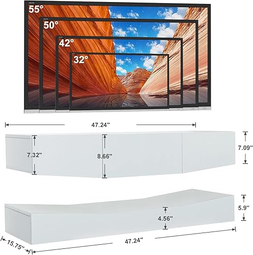 Miniatura 2 de Airdown Y-TVSD-L- Soporte blanco para centro de entretenimiento moderno de 55 pulgadas y 47 pulgadas con estante abierto de almacenamiento, consola