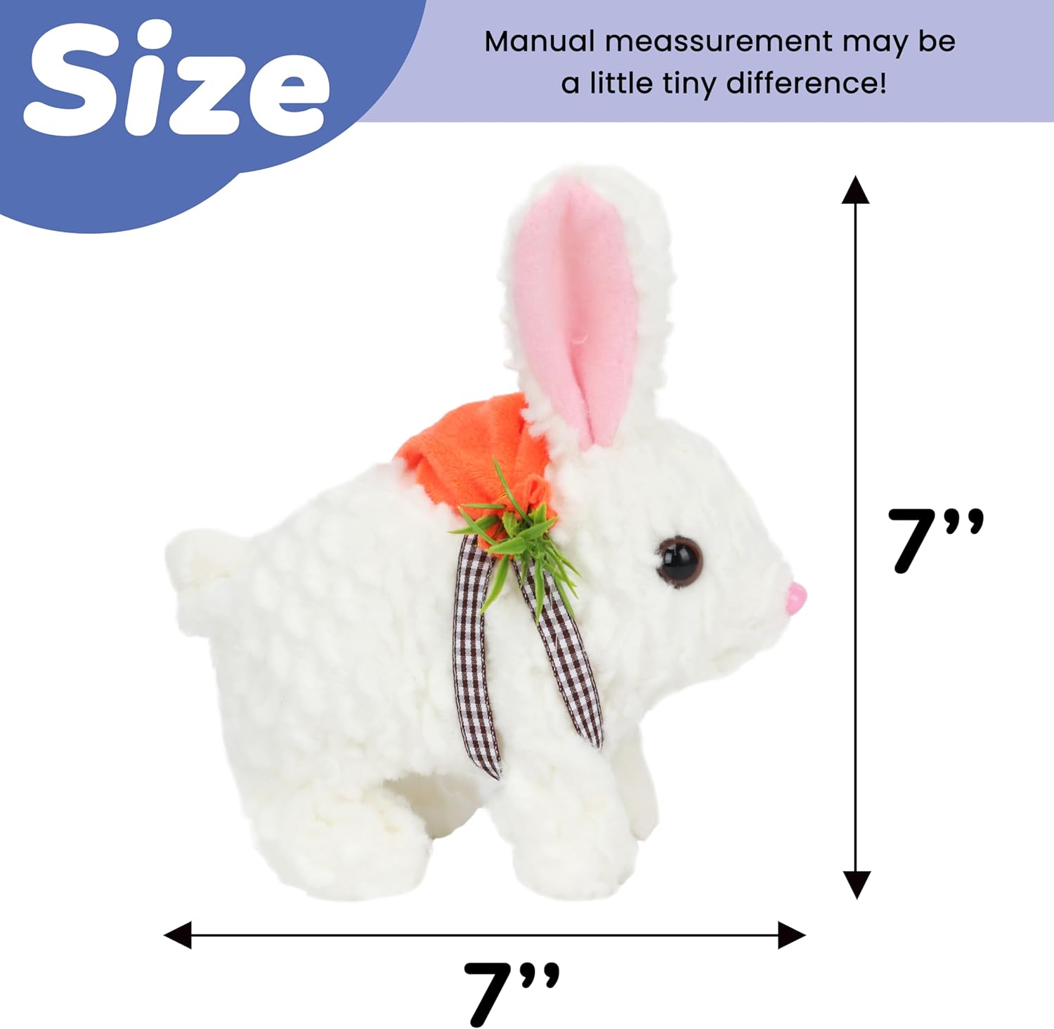 Hopearl Hopping Rabbit with LED Ears Carrot Backpack Interactive Plush Bunny Toy with Sounds Animated Walking Wiggle Light up Ears Twitch Nose Gift for Toddlers, White, 7'' LED Ears Carrot Bunny-White image 5 of 8 B0D86FNW6D