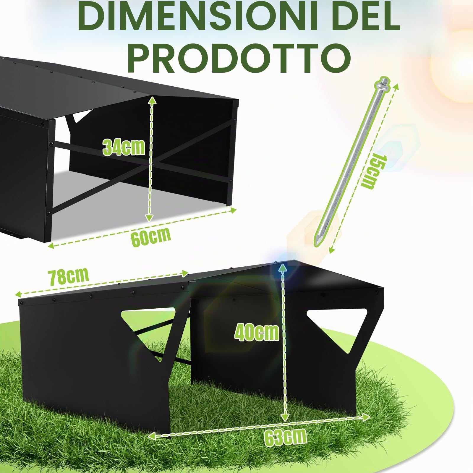 Garage zincato per robot tosaerba, 78 x 60 x 34 cm, per robot da erba, resistente alle intemperie, protezione UV, con materiale di montaggio, nero