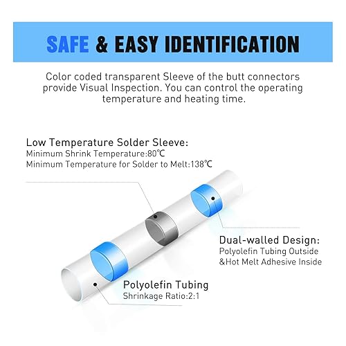 Miniatura 60 de Nilight 50015R - 200 conectores termocontraíbles – Conectores de alambre impermeables – Terminales eléctricos de grado marino automotriz – Kit