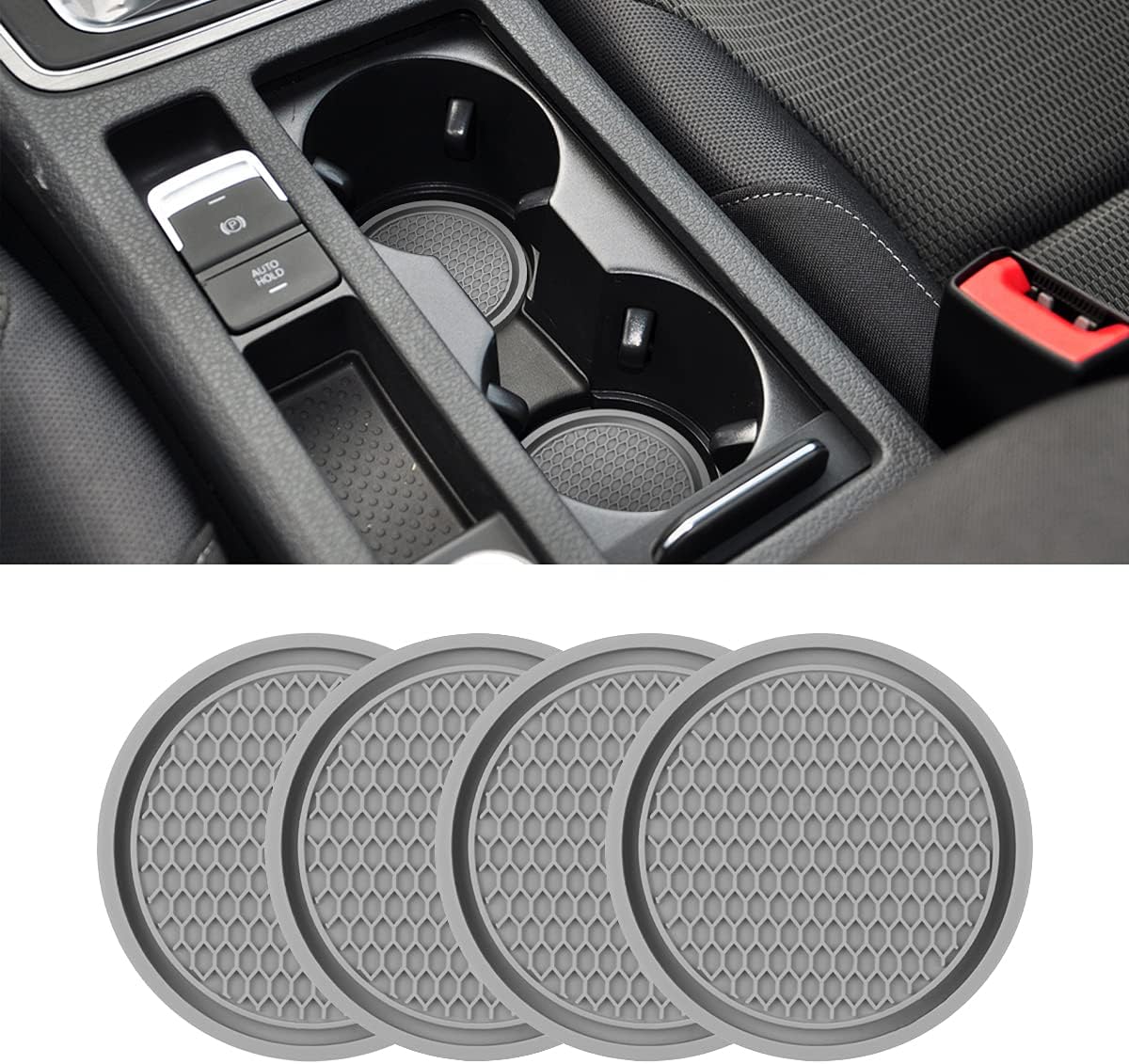 XINLIYA Car Cup Holder Coaster, 4 Pack 2.78 Inch Diameter Non-Slip Universal Insert Coaster, Durable, Suitable for Most Car Interior, Accessory for Women and Men (Gray)