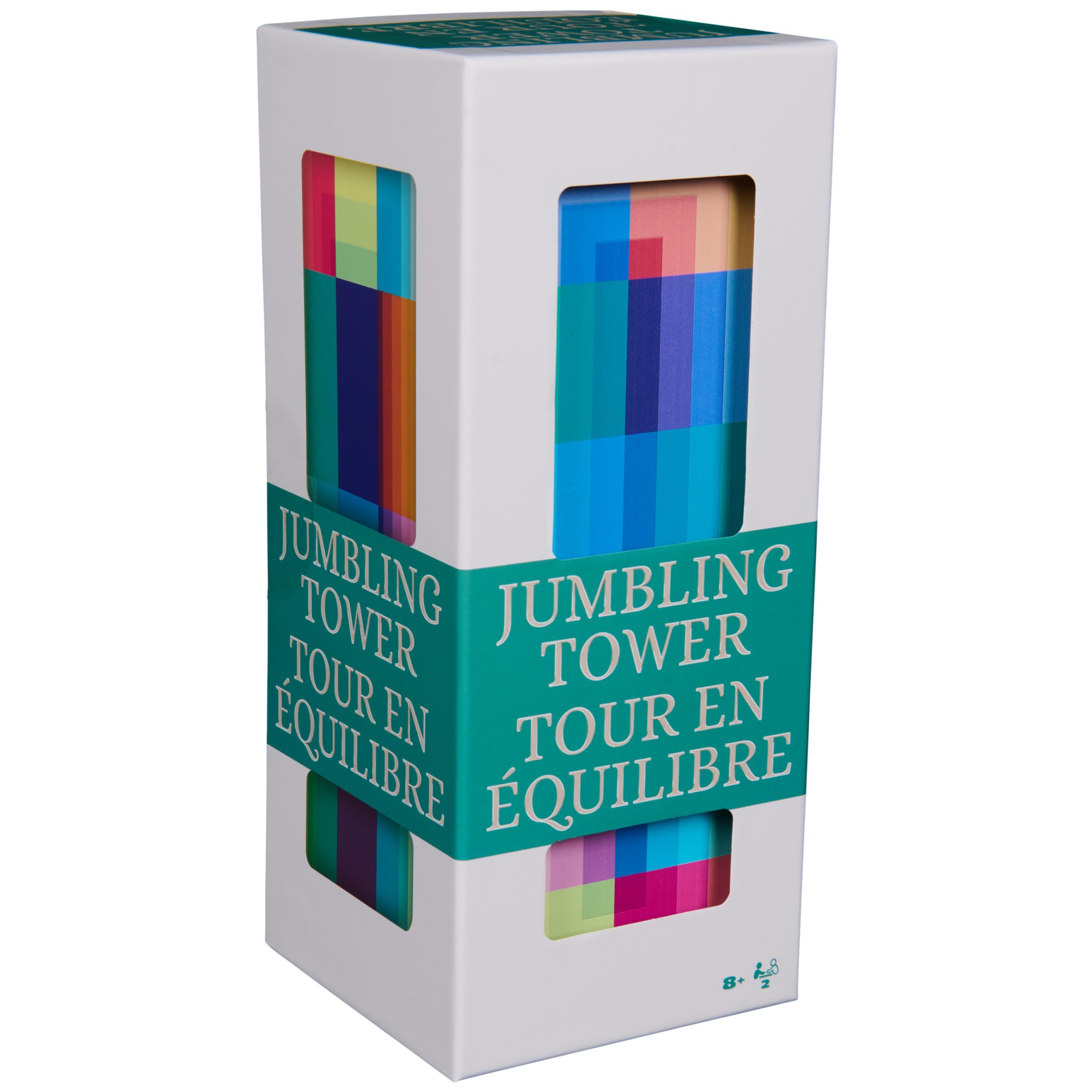Spin Master Games, Color Classics Jumbling Tower, klassisches Stapelblöcke, Turm-Spiel, aus Holz, buntes und modernes Couchtisch-Dekor, für 2+ Spieler, ab 8 Jahren