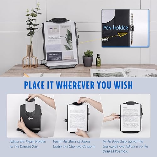 Miniatura 5 de EHO Soporte inferior ajustable para documentos con borde de estante de 0.197 in, soporte de papel portátil para leer, escribir, con clip, guía
