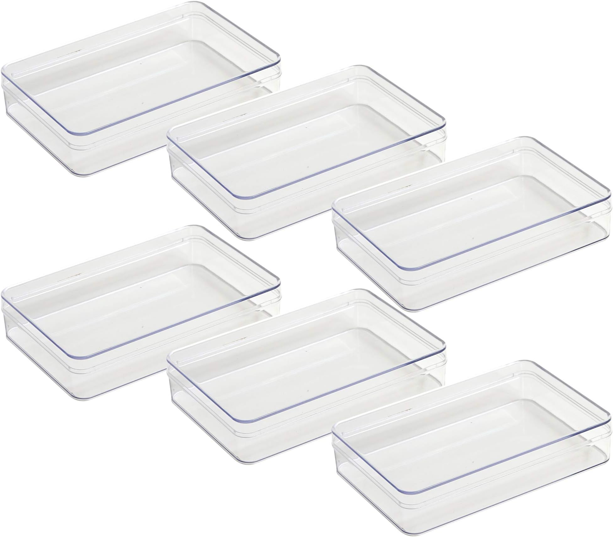 Barco Products Plastic Drawer Organizer Box, Great for Drawer Storage, Mini Cake Gift Boxes, Clear Plastic Drawer Tray for Makeup, Small Storage Box, Acrylic Box for Gifts | Set of 6 Boxes(7x5x1.5)