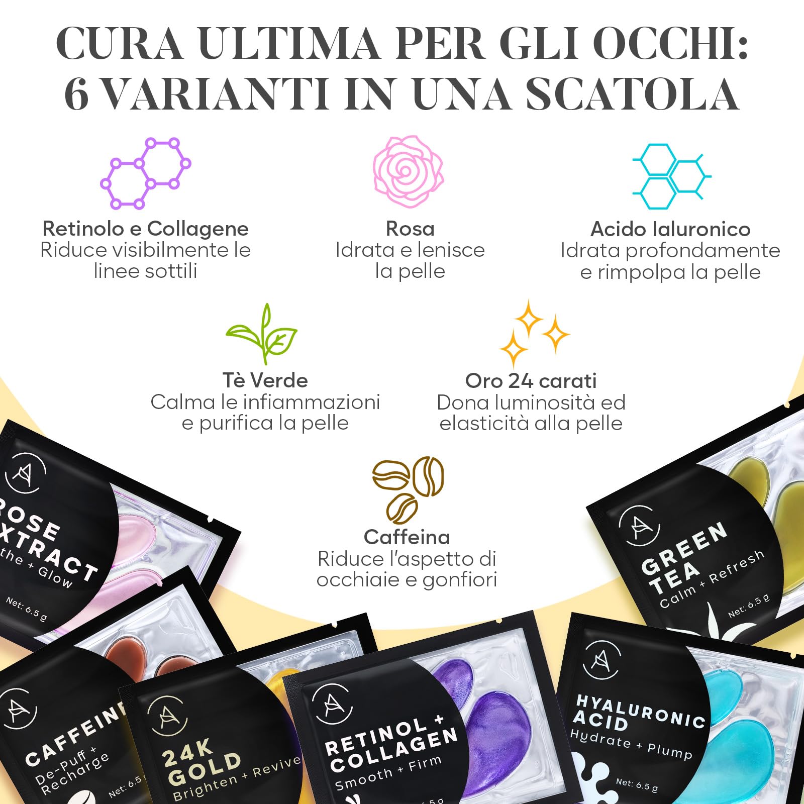 AURAE Patch Occhi (30 paia, mix varietà) – Patch Occhiaie e Borse con Niacinamide + Acido Ialuronico, Effetto Rinfrescante, Idratazione Intensa, Ideali Mattina/Notte