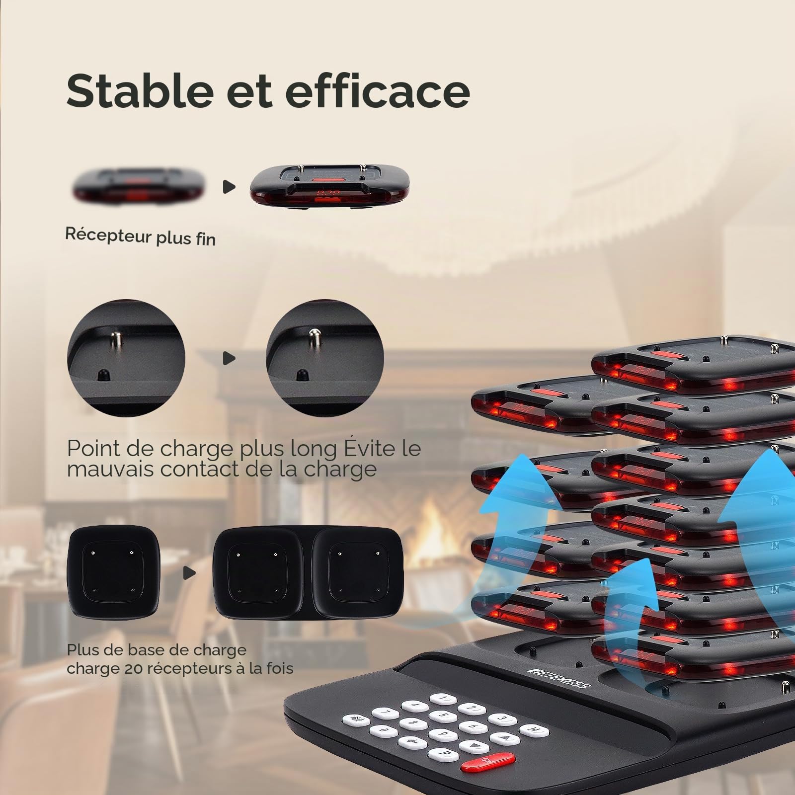 Retekess TD183 Bipeur Restaurant, Restaurant Pager, 20 Bippers | pour Logistique, Usines, Club, FSK 800M, Batterie 300 mAh 28H, Fonction de Rappel des Modèles d'Appel