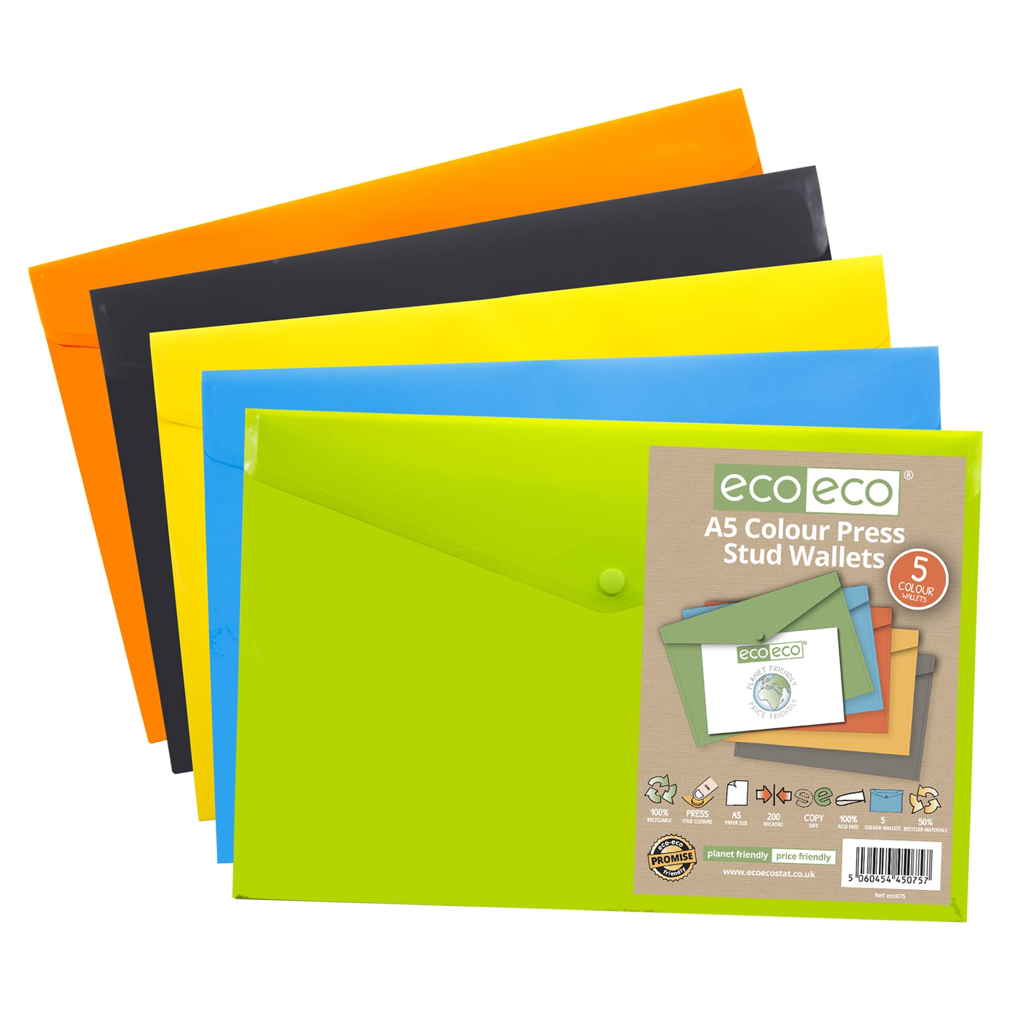 eco-eco A5 50% Recyclé Portefeuilles Paquet de 5