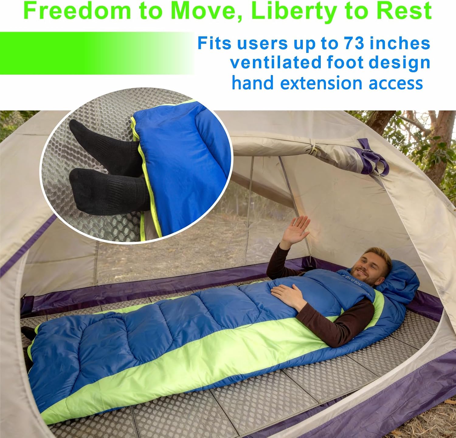 Wearable Sleeping Bag with Arm Holes - 32°F Survival Gear for Adults, 400T High-Density Shell, Left/Right Zipper Connectable for Double System