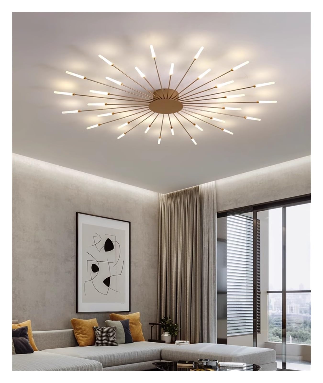 Plafonnier LED or 30 lumières avec télécommande pour grand salon moderne