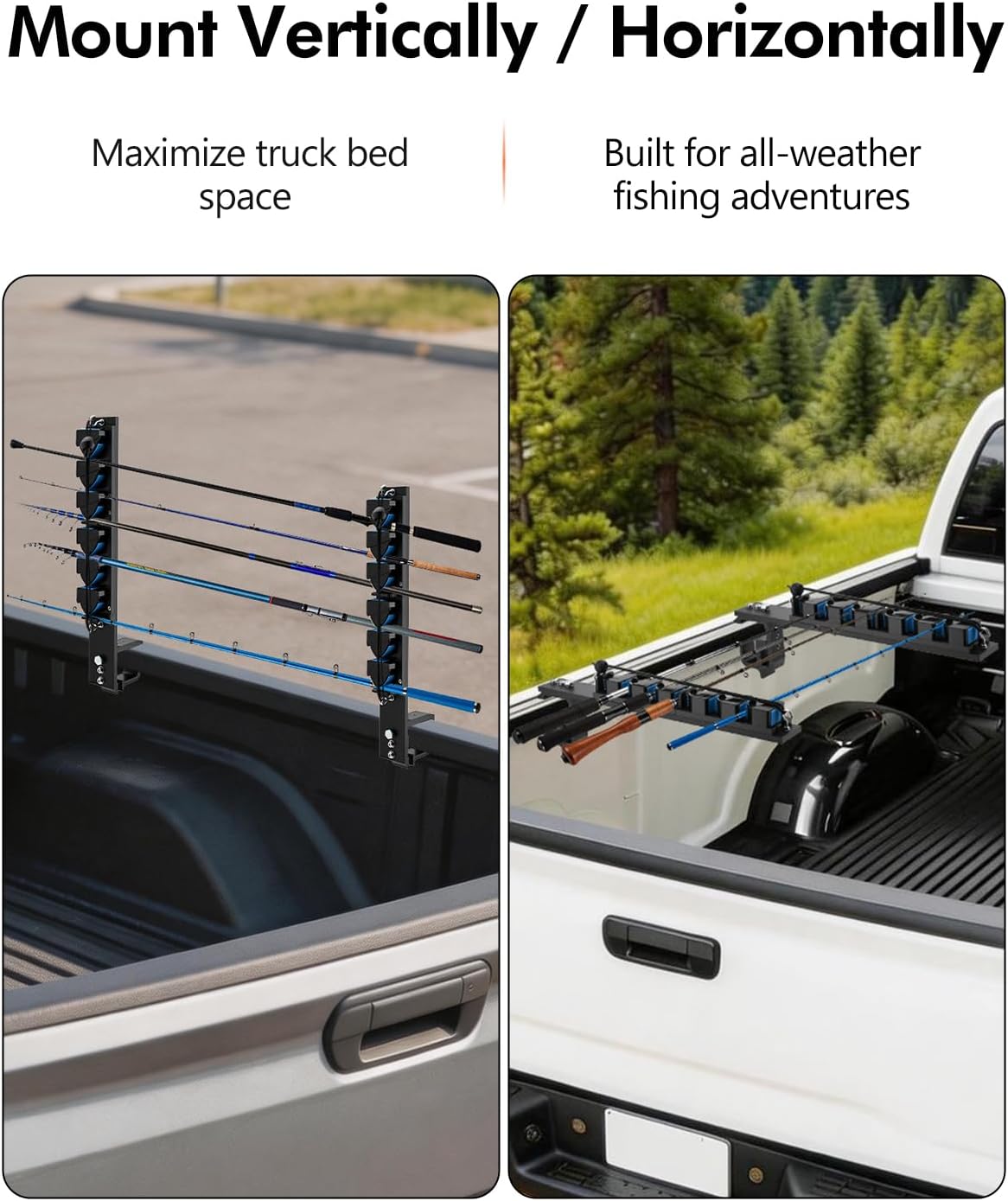 SPARKWHIZ Aluminum Fishing Rod Holder for Truck, Boat, Clamp on Fishing Pole Racks Holds 6 Rods