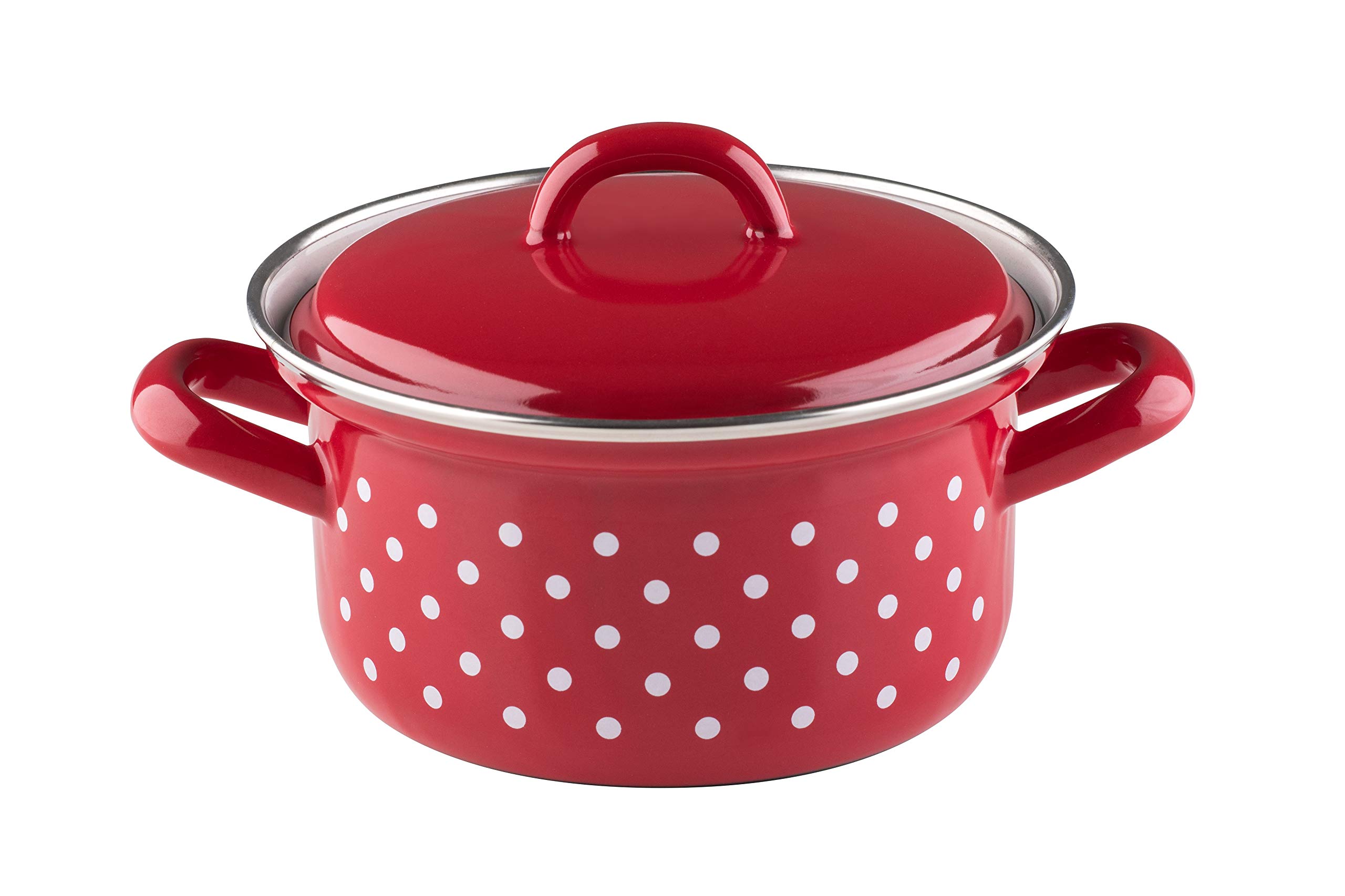Riess, 0127-077 Casserole Dish with Lid, Country Dots Red, Diameter 14 cm, Height Without Lid 8 cm, Capacity 0.75 litres