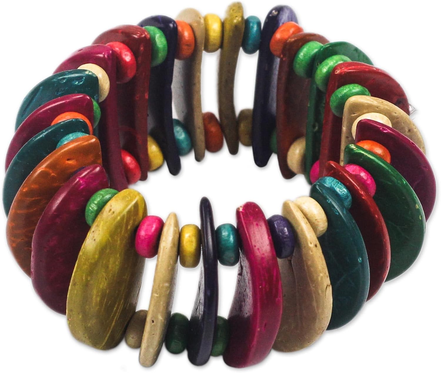 NOVICA Handmade Coconut Shell Stretch Bracelet Unique No Stone Ghana Eco Friendly Nature [7 in L x 1.4 in W] 'Naa Awula'
